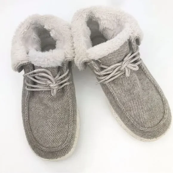 Hey Dude BRITT Tan Tweed Leopard Heel Fur Lined Lace Up Shoes - Picture 2 of 13